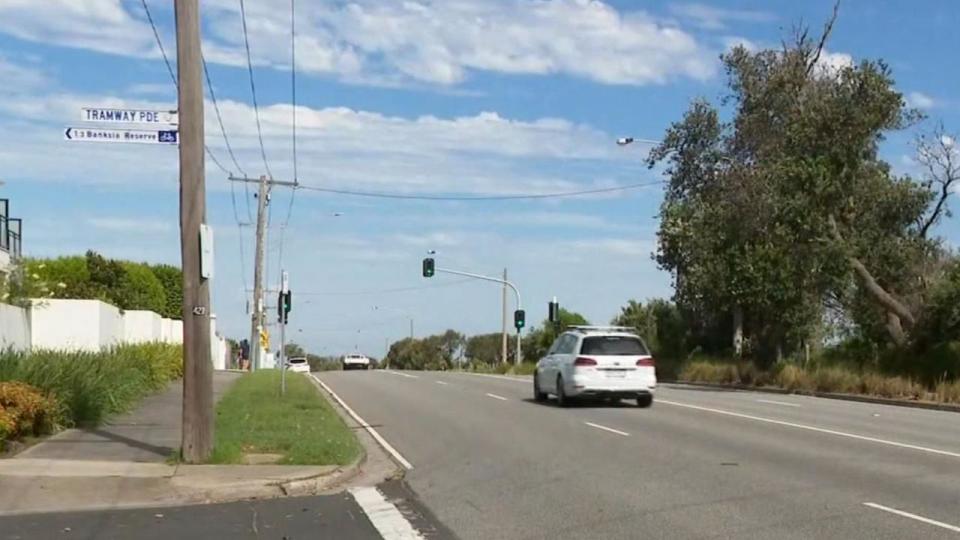A 72-year-old man was struck by a car while riding his bike on Beach Rd in Beaumaris. Picture: 9 News