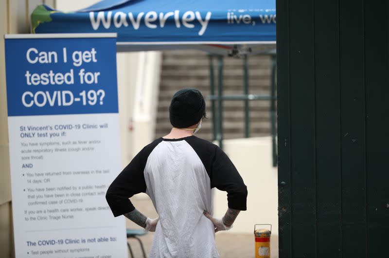 A pop-up clinic begins testing for the coronavirus disease (COVID-19) at Bondi Beach, Sydney