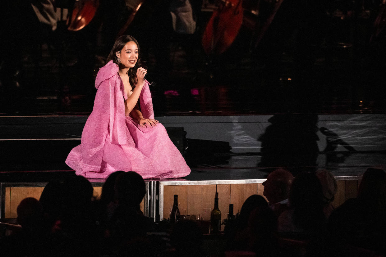 Laufey performs with the Los Angeles Philharmonic at Hollywood Bowl on August 7, 2024 in Los Angeles, California.