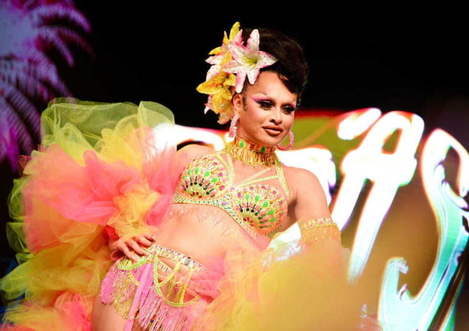 closeup of sasha in a show costume