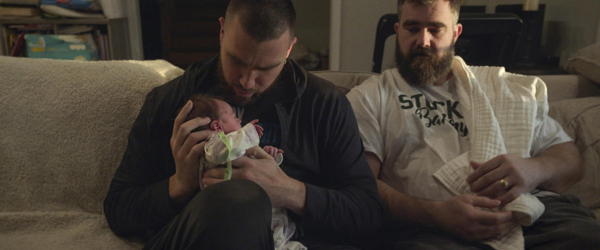 Jason Kelce coaches brother Travis Kelce on how to hold his baby: 'Just  like a football