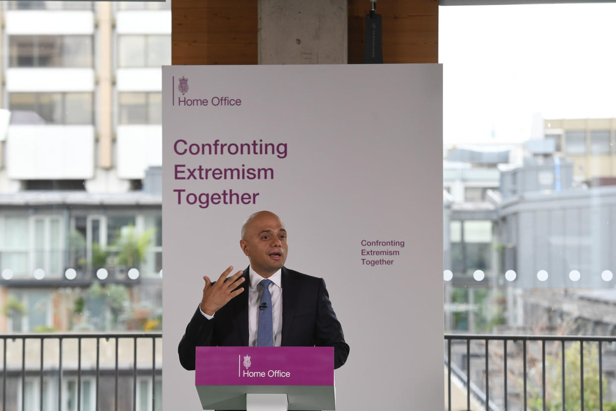 Home Secretary Sajid Javid makes a speech in central London on confronting extremism as he calls on public figures to "moderate their language" to halt the spread of poisonous ideologies. PRESS ASSOCIATION Photo. Picture date: Friday July 19, 2019. See PA story POLITICS Extremism. Photo credit should read: Stefan Rousseau/PA Wire 