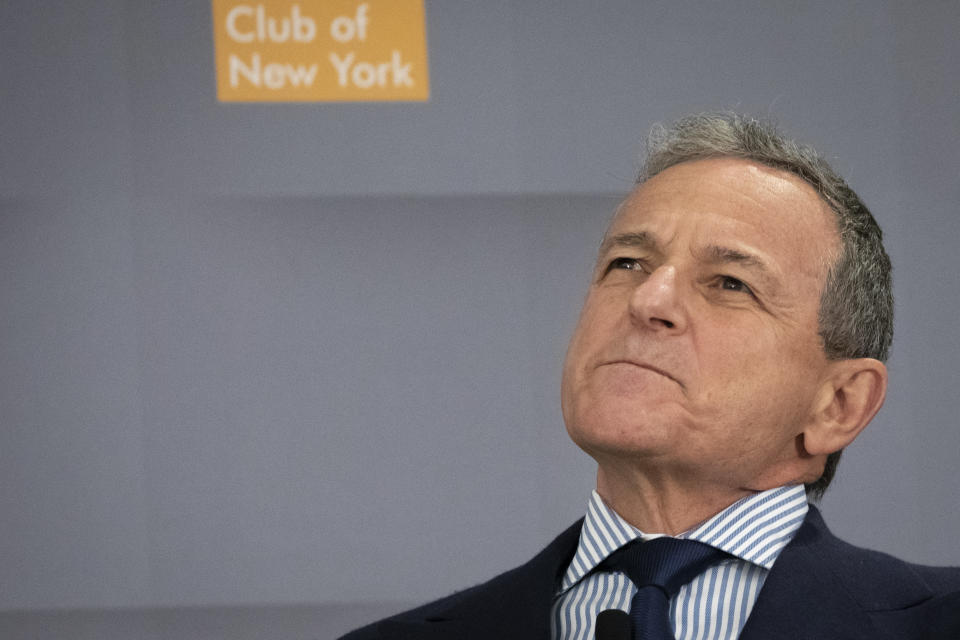 NEW YORK, NY - OCTOBER 24:  Bob Iger, chairman and chief executive officer of The Walt Disney Company, speaks during an Economic Club of New York event in Midtown Manhattan on October 24, 2019 in New York City. Earlier this year, Iger announced that he will step down as CEO and chairman of Disney when his contract expires at the end of 2021. (Photo by Drew Angerer/Getty Images)