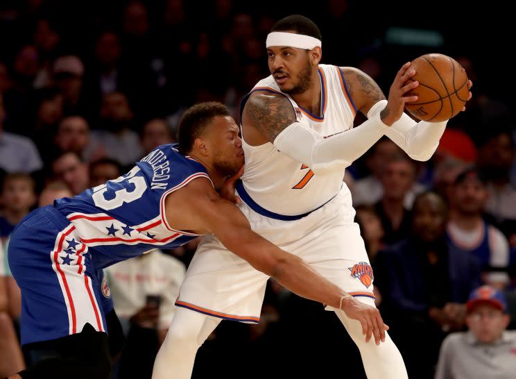 Carmelo Anthony has been with the Knicks for more than six seasons. (AP)
