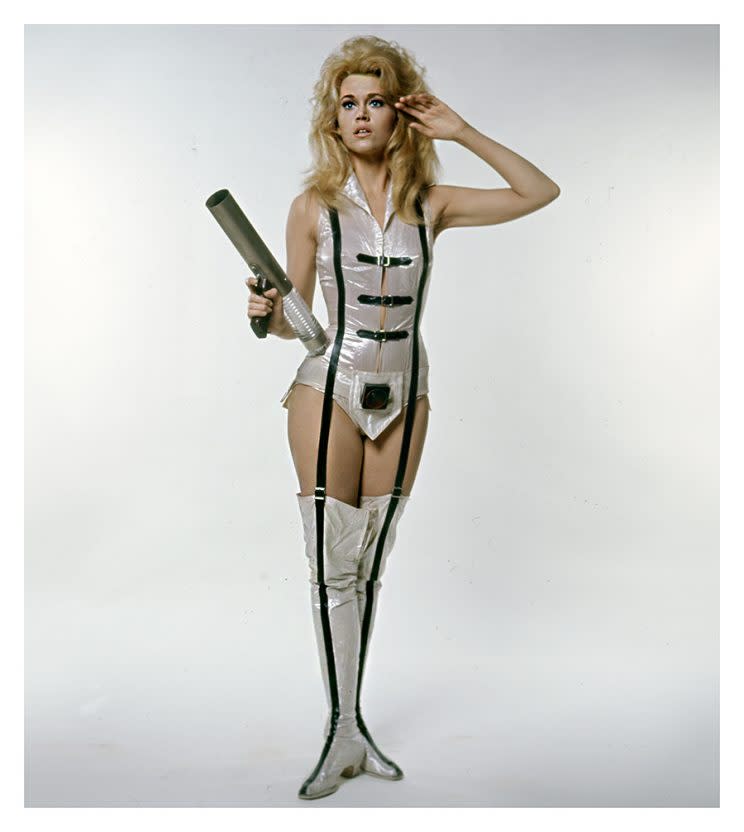 Jane Fonda on the set of Barbarella, based on the comic by Jean-Claude Forest and directed by Roger Vadim. (Photo by Paramount Pictures/Sunset Boulevard/Getty Images)