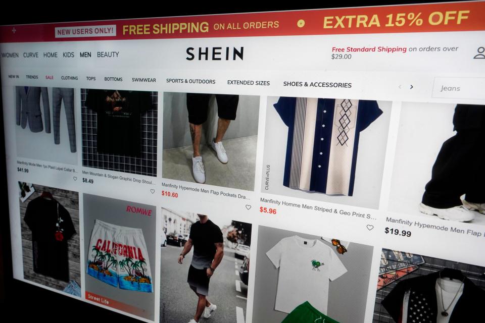 A page from the Shein website is shown in this photo, in New York on June 23, 2023.