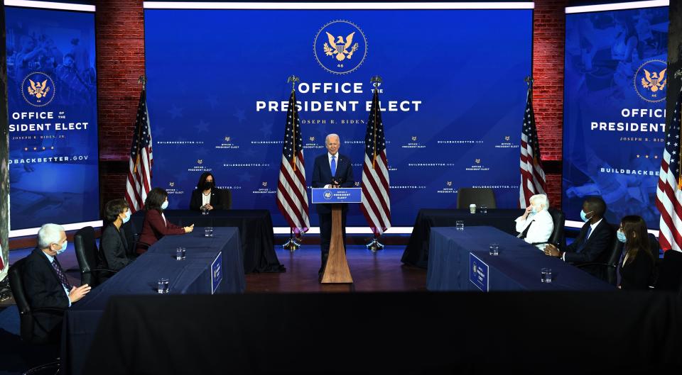 President-elect Joe Biden announces his economic team at The Queen Theater in Wilmington, Delaware, on December 1, 2020. / Credit: CHANDAN KHANNA/AFP via Getty Images