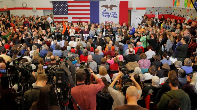 Democratic 2020 U.S. presidential candidate Warren speaks at a campaign town hall meeting in Marshalltown