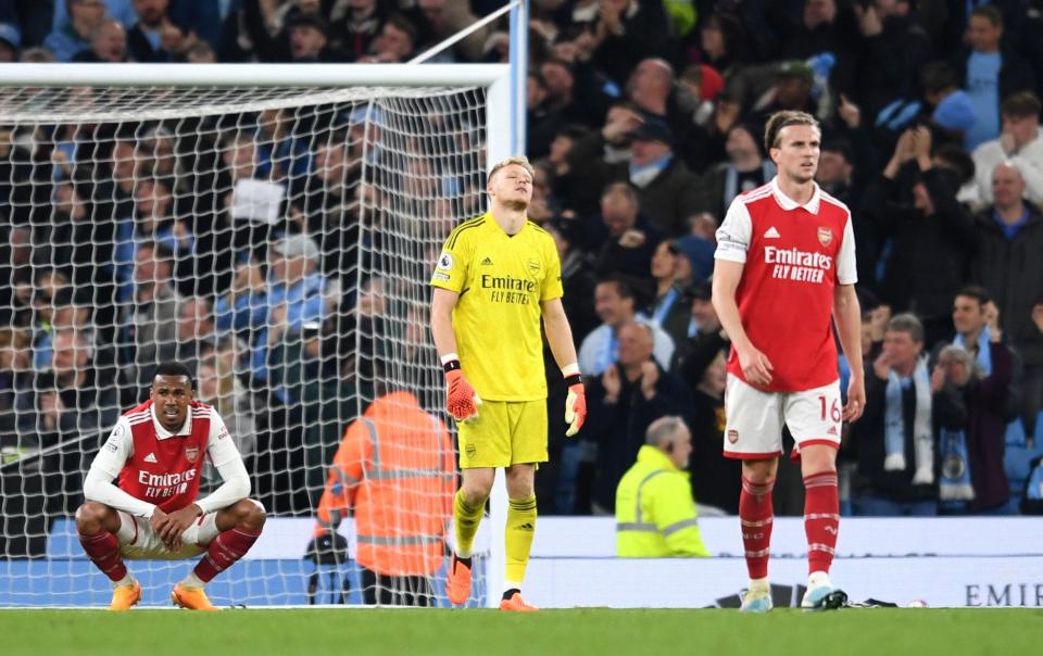 Arsenal players during their 4-1 defeat at Man City last season