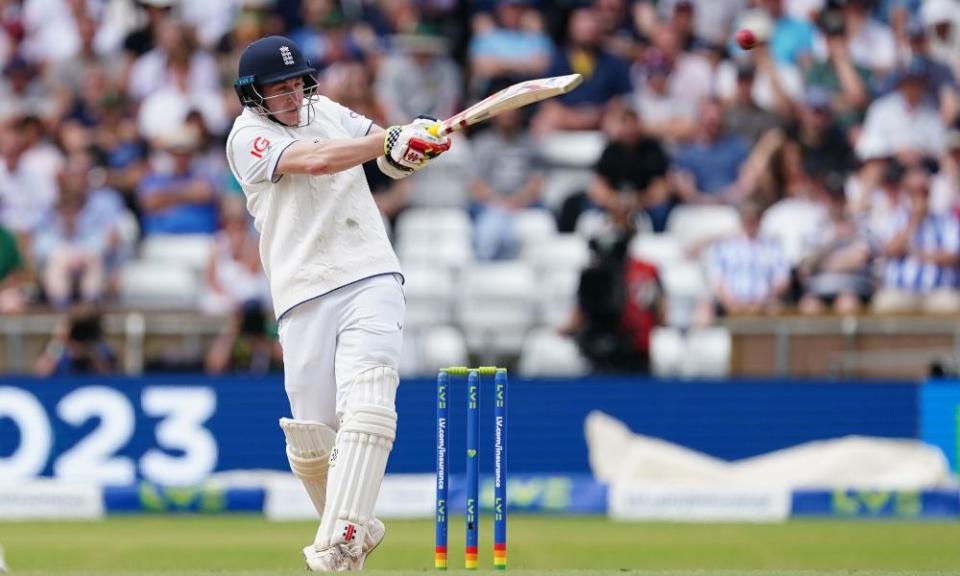 Harry Brook batting for England against Australia.