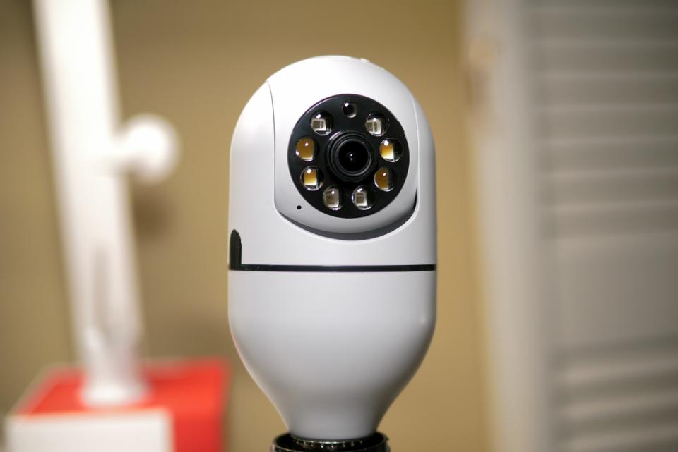 Closeup of Owluck Security Camera Light Bulb.