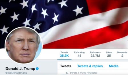 The masthead of U.S. President Donald Trump's @realDonaldTrump Twitter account is seen on July 11, 2017.  @realDonaldTrump/Handout via REUTERS