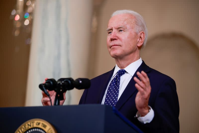 FILE PHOTO: U.S. President Biden speak at the White House in Washington