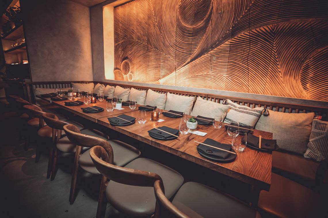 One of the large tables at Mila restaurant in Miami Beach.