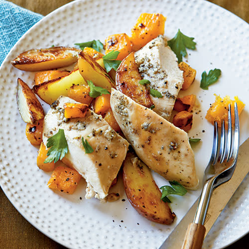 Roast Chicken with Potatoes and Butternut Squash