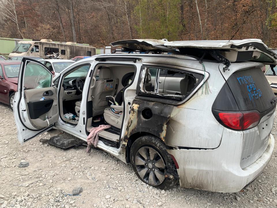 The Hawkins family's damaged van is seen on Nov. 17, 2023 after an incident occurred at their Chesterfield, Missouri, home earlier that month.