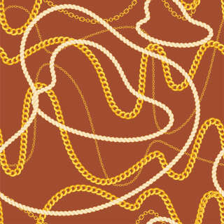 Trendy seamless pattern with different gold chains and rope. Vector illustration for textile, fabric, wrapping paper, invitation, background, packaging.