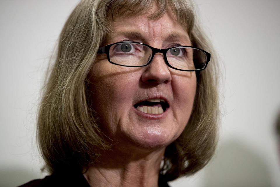 Elizabeth Whelan, the sister of Paul Whelan, speaks at a news conference on Capitol Hill in Washington, Thursday, Sept. 12, 2019, to call on Congress to pass a resolution condemning the Russian government for detaining Paul Whelan. (AP Photo/Andrew Harnik)