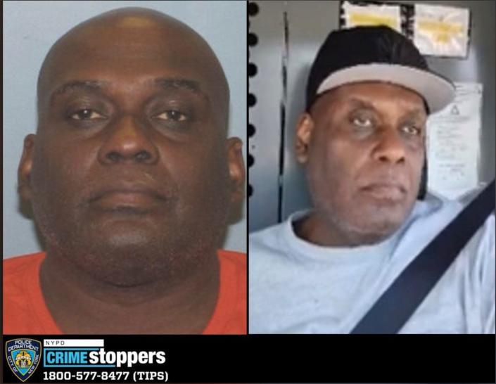 This image provided by the New York City Police Department shows a Crime Stoppers bulletin displaying photos of Frank R. James, who has been identified by police as the renter of a U-Haul van possibly connected to the Brooklyn subway shooting, in New York, Tuesday, April 12, 2022. New York Mayor Eric Adams said Wednesday, April 13, that officials were now seeking James as a suspect.