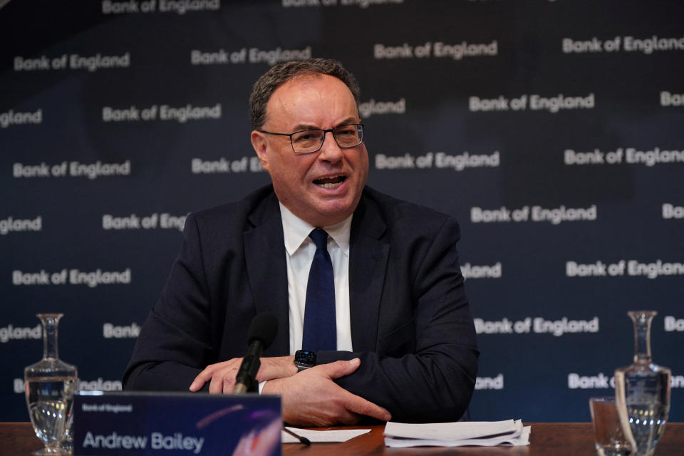 Andrew Bailey, Governor of the Bank of England, attends the Bank of England Monetary Policy Report Press Conference, at the Bank of England, London, Britain, February 2, 2023. Yui Mok/Pool via REUTERS