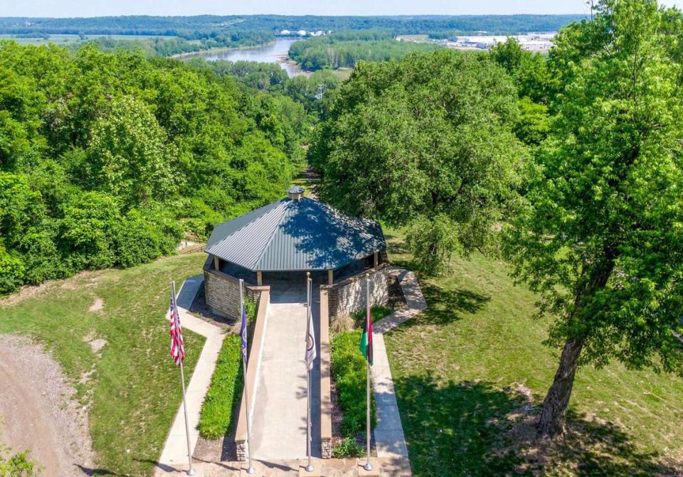 The Missouri River is seen from the overlook at the Quindaro Ruins Archeaological Park in Kansas City, Kansas. The town of Quindaro, which was once located in the area, was founded in 1856 and was a stop on the Underground Railroad.