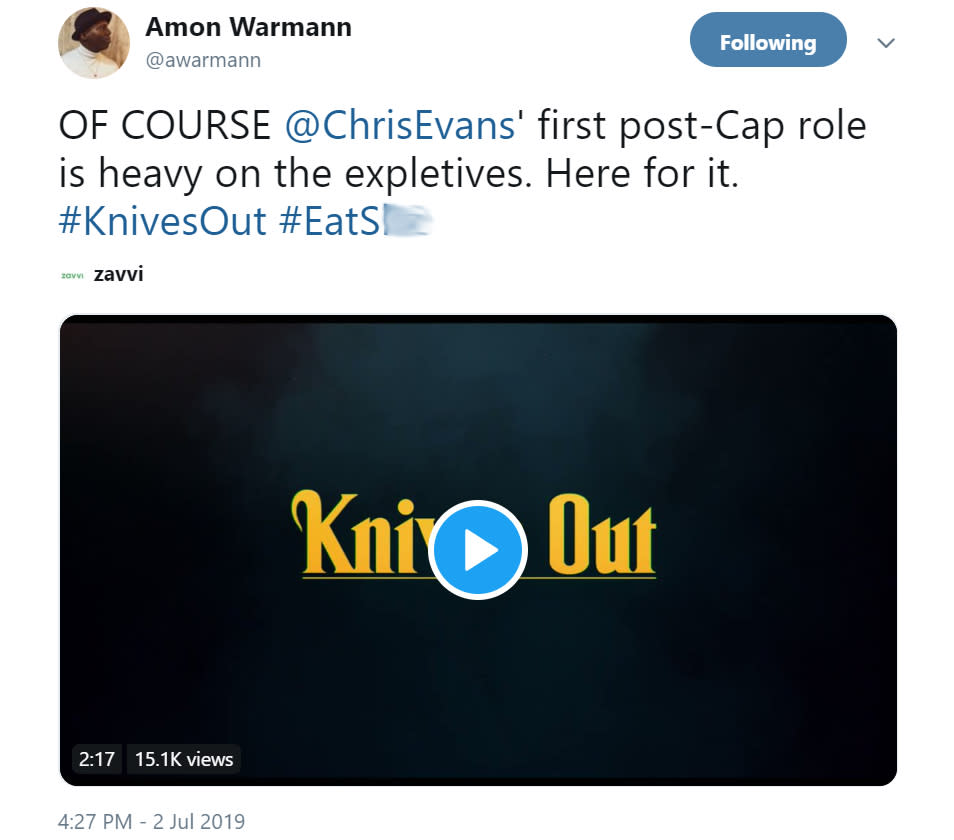 Knives Out tweet (Credit: Twitter)