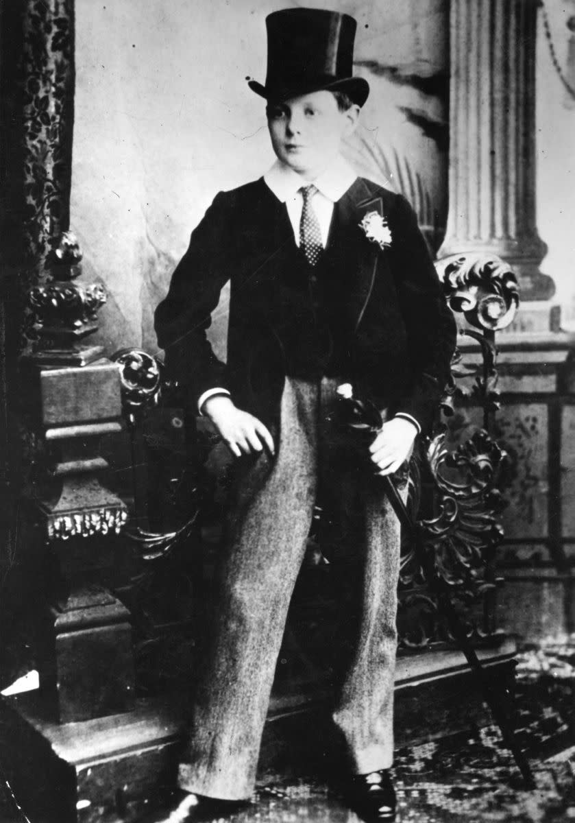 Churchill is pictured here as a Harrow schoolboy at the age of 15. He was made fun of during this time for his red hair and speech impediment that continued throughout his career. He eventually left Harrow in 1893 and applied to attend the Royal Military College in Sandhurst.