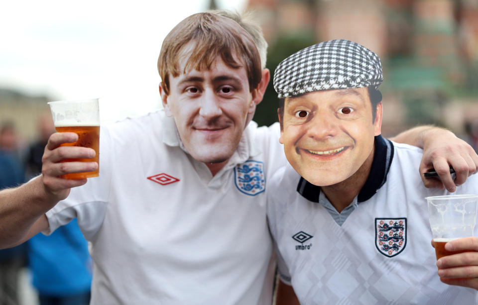 England fans soak up the World Cup semi-final atmosphere in Moscow.