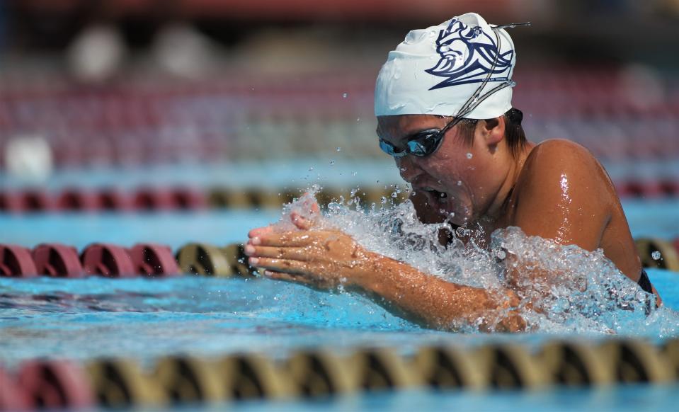 Maclay eighth-grader Kaitlyn Guyer competes in the District 1-1A swimming and diving meet at FSU's Morcom Aquatics Center on Tuesday, Oct. 22, 2019.