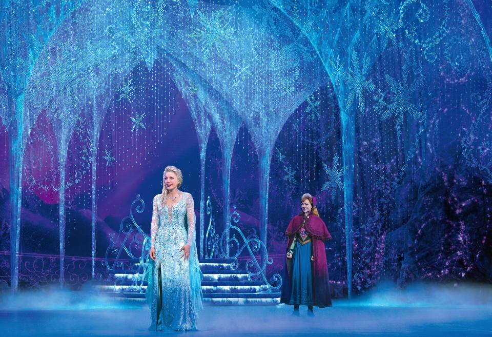 From left, Caroline Bowman stars as Elsa and Caroline Innerbichler plays Anna in the North American tour of Disney's "Frozen."
