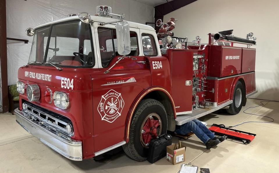 That’s Owyhee County Historical Society board president Bob Schaffer under the 1960 fire truck donated to the Owyhee County Museum in Murphy. “He is constantly thinking ahead as to what would help the museum, how we can get more people interested,” Schaffer said of museum director Eriks Garsvo.