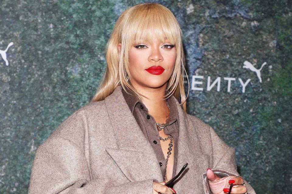 <p>Neil Mockford/WireImage</p> Rihanna at the FENTY x PUMA Creeper Phatty Earth Tone Launch Party at Tobacco Dock on April 17, 2024 in London