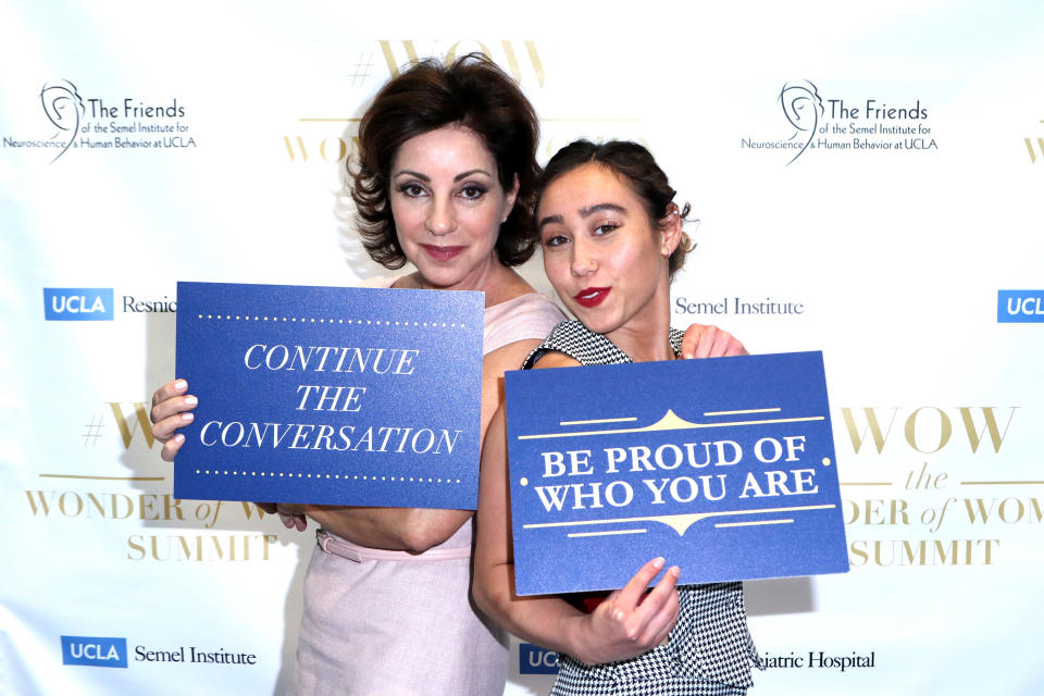 LOS ANGELES, CALIFORNIA - APRIL 11: Valorie Kondos Field (L) and Katelyn Ohashi attend the UCLA #WOW The Wonder Of Women Summit at UCLA Meyer and Renee Luskin Conference Center on April 11, 2019 in Los Angeles, California. (Photo by Tommaso Boddi/Getty Images)