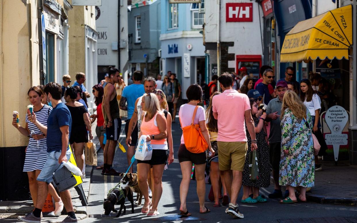 Tourists flock to the seaside town of Salcombe in Devon after the coronavirus lockdown was eased - SWNS