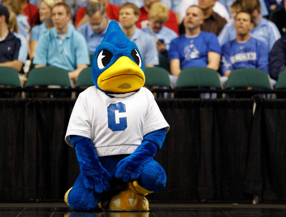 GREENSBORO, NC - MARCH 16: The Creighton Bluejays mascot performs during the second round of the 2012 NCAA Men's Basketball Tournament at Greensboro Coliseum on March 16, 2012 in Greensboro, North Carolina. (Photo by Streeter Lecka/Getty Images)