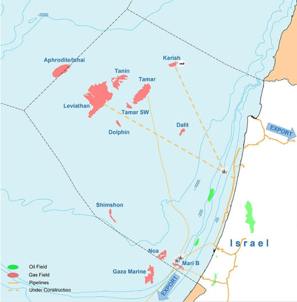 以色列離岸天然氣田一覽。圖／以色列能源局 