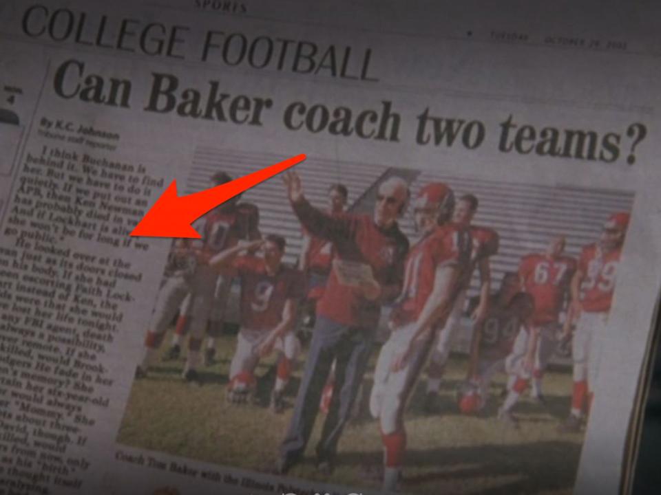 arrow pointing at newspaper article in cheaper by the dozen