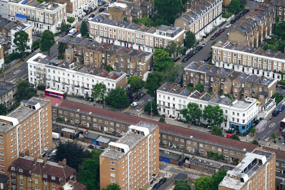File photo dated 09/07/21 of an aerial view of terraced housing and blocks of flats in west London. Chancellor of the Exchequer Jeremy Hunt will deliver his Budget at the House of Commons, London, on Wednesday. Issue date: Wednesday March 6, 2024. PA Photo. See PA story POLITICS Budget. Photo credit should read: Victoria Jones/PA Wire 
