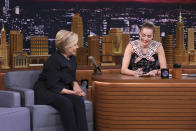 <p>Just this month, Miley Cyrus explained her feelings about Clinton when she <a rel="nofollow" href="https://www.yahoo.com/tv/miley-cyrus-cries-female-writers-give-hillary-clinton-thank-cards-tonight-show-062912357.html" data-ylk="slk:wrote her a thank-you note;elm:context_link;itc:0;sec:content-canvas;outcm:mb_qualified_link;_E:mb_qualified_link;ct:story;" class="link  yahoo-link">wrote her a thank-you note</a> on <em>The Tonight Show Starring Jimmy Fallon</em>. “Thank you, Hillary, for being a constant beacon of strength, hope, and determination for me and millions of other young women,” Cyrus wrote in part. It ended with her asking Clinton for a hug. (Photo: Andrew Lipovsky/NBC/NBCU Photo Bank via Getty Images) </p>