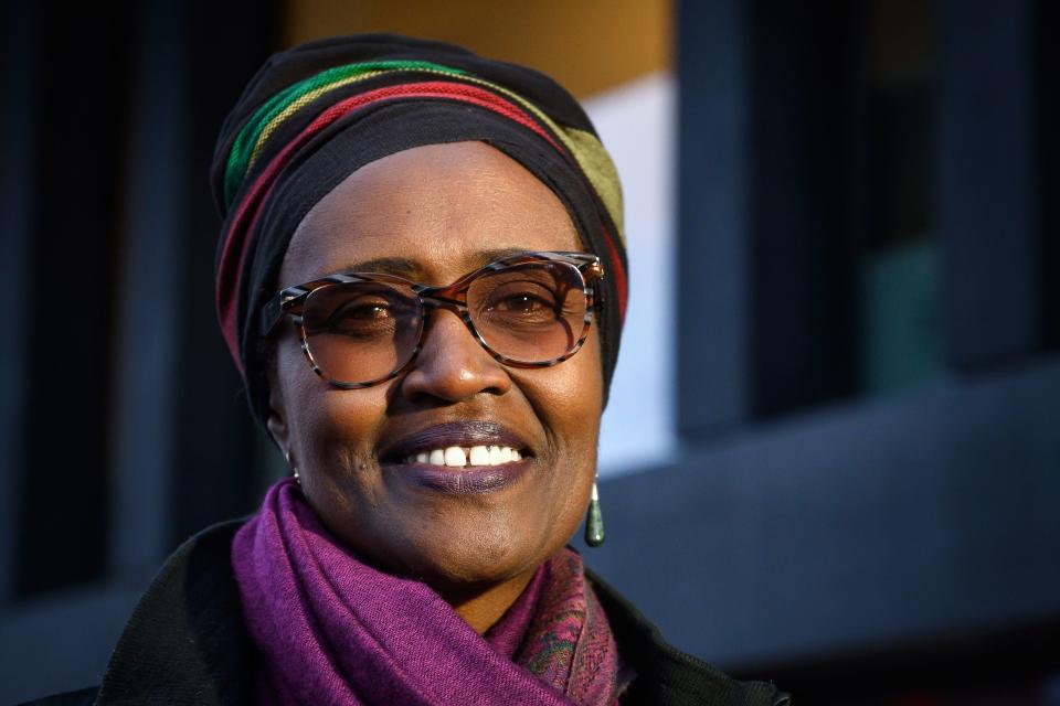 Executive director of Oxfam International, Winnie Byanyima, sat the World Economic Forum meeting in Davos, on Jan. 21, 2019. (Photo: FABRICE COFFRINI via Getty Images)