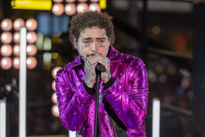 Post Malone performs on New Year's Eve in Times Square in New York City on December 31, 2020. The rapper turns 29 on July 4. File Photo by Corey Sipkin/UPI