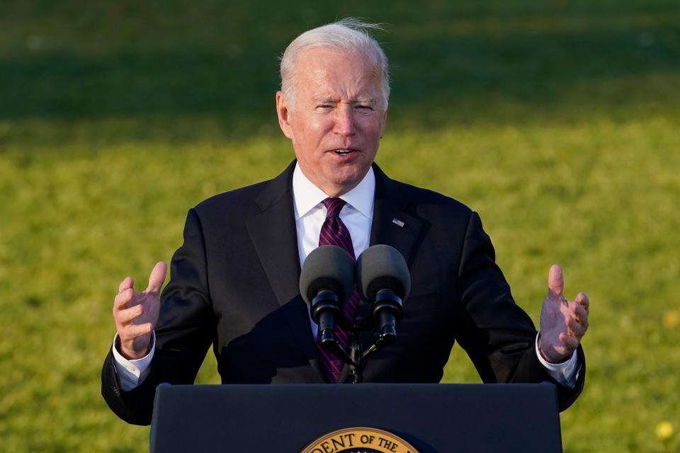 President Joe Biden speaks before signing the $1.2 trillion bipartisan infrastructure bill into law during a ceremony on the South Lawn of the White House in Washington, Monday, Nov. 15, 2021.