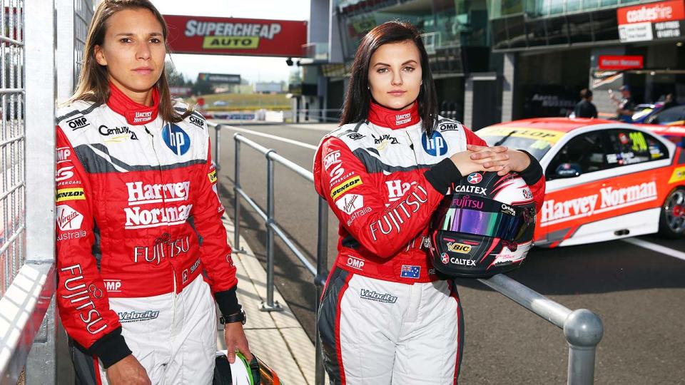 Simona De Silvestro and Renee Gracie, pictured here at the Bathurst 1000 in 2015.