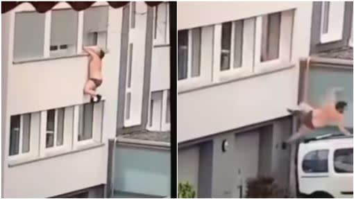 男子從陽台上慘摔。（圖／翻攝自Trending News Today YouTube）