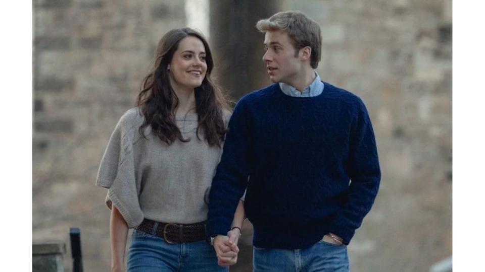 Meg Bellamy and Ed McVey playing Kate Middleton and Prince William in The Crown season six