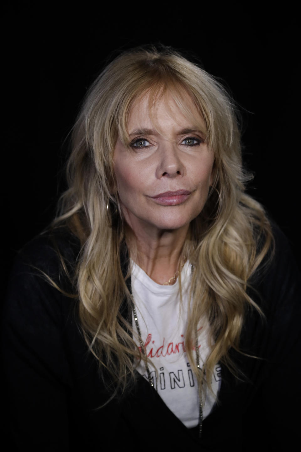 Rosanna Arquette poses for photographs after a news interview Friday, Jan. 3, 2020, in New York. Arquette, one of Harvey Weinstein's accusers, has made plans to be there when Weinstein's sexual misconduct trial starts next week, to lend support to the women who have accused Weinstein of sexual assault and plan to testify against him. “I feel very protective. I want this to be OK,” Arquette said in an interview. “I think either way, whatever happens, it's still going to be hard for the people that came forward, in terms of retaliation. He's all about that.” (AP Photo/Frank Franklin II)