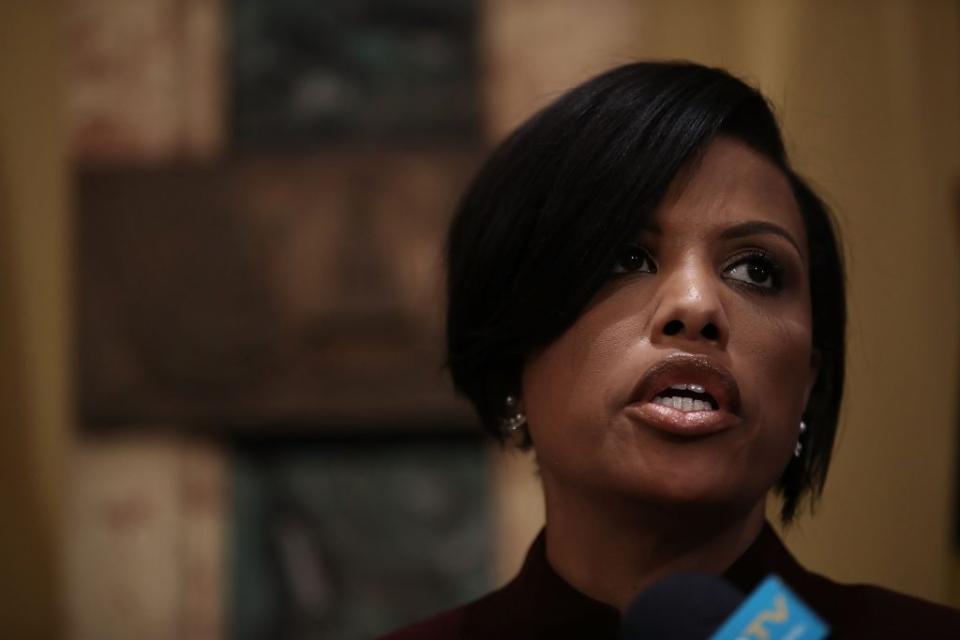 Baltimore Mayor Stephanie Rawlings-Blake speaks during a press conference at City Hall highlighting a Justice Department investigation into the Baltimore City Police Department August 10, 2016 in Baltimore, Maryland. (Photo by Win McNamee/Getty Images)
