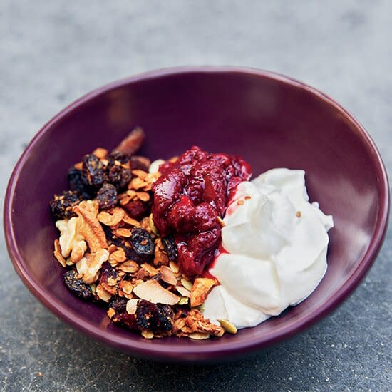 Nutty Granola with Strawberry Compote and Greek Yogurt