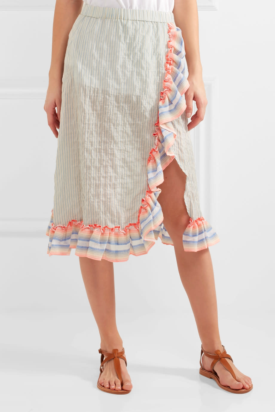 Afia ruffled striped cotton-blend gauze skirt