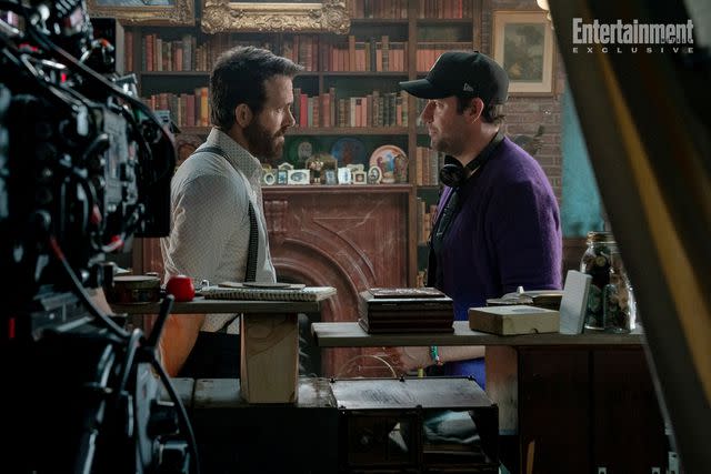 <p>Jonny Cournoyer/ Paramount Pictures</p> Ryan Reynolds and director John Krasinski on the set of 'IF'